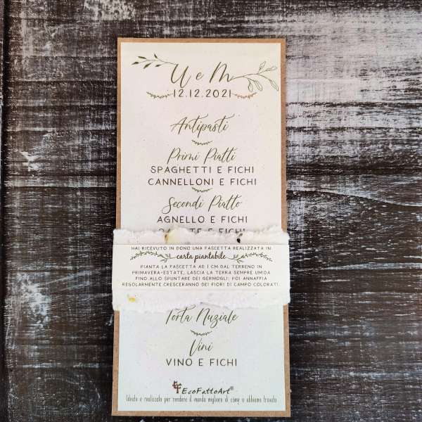 menù matrimonio ecofriendly in carta piantabile ecofattoart
